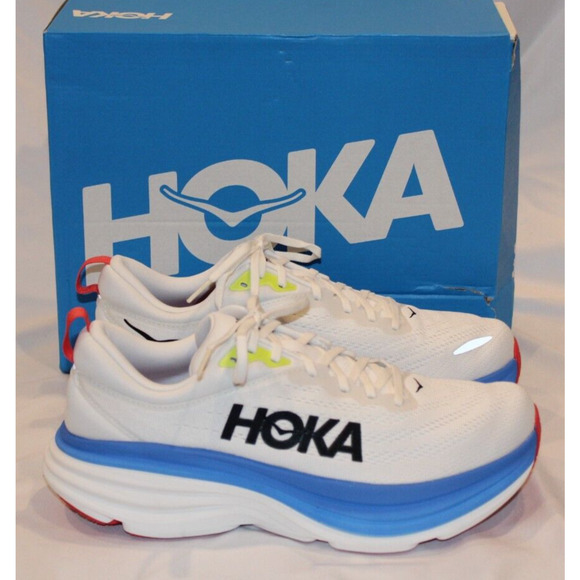 NIB Hoka One Men's Bondi‎ 8 Running Sneakers BVR WHITE BLUE SZ 10 NEW - Picture 1 of 6